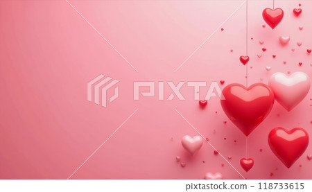 A soft pink background filled with red and pink hearts, perfect for a Valentine's Day theme. The image is light and romantic. A soft pink background filled with red and pink hearts, perfect for a Valentine's Day theme. The image is light and romantic. 118733615