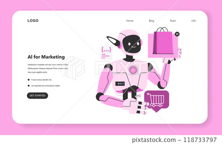AI or artificial intelligence in marketing. AI-based targeting advertising with ai-generated content plan. Marketing compaign development with generative ann. Flat vector illustration AI or artificial intelligence in marketing. AI-based targeting advertising with ai-generated content plan. Marketing compaign development with generative ann. Flat vector illustration 118733797