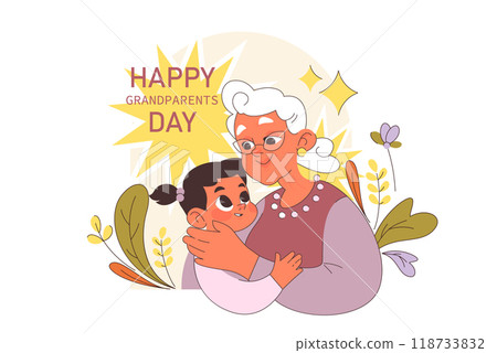 International grandparents day. Elderly woman with granddaughter. Grandmother celebrating a holiday on July 23th. Flat vector illustration 118733832