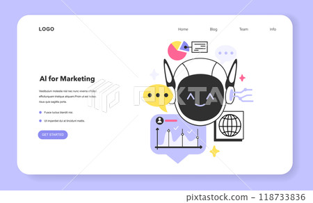 AI or artificial intelligence in marketing web banner or landing page. AI-based targeting advertising. Marketing analysis and big data based forecasting. Flat vector illustration 118733836