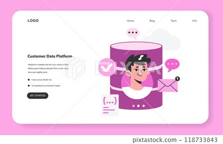 Digital marketing. Customer data platform or CDP. Client profile, portfolio, marketing data storage. Brand marketing data server. Flat vector illustration 118733843