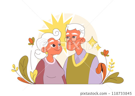 International grandparents day. Elderly people hugging each other. Grandmother and grandfather celebrating a holiday on July 23th. Flat vector illustration 118733845