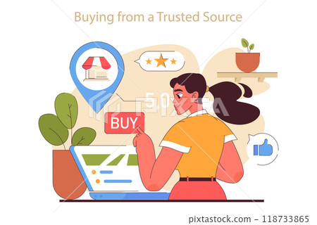 House plant care tips. Character buying potted house plants from reliable source. Modern agricultural hobby, urban farming advice. Flat vector illustration 118733865