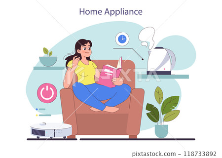 Artificial intelligence technologies. Smart house system, iot appliances, house equipment with virtual managing interface. Internet of things application. Flat vector illustration 118733892