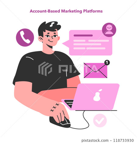 E-commerce software or tool. Account based marketing or ABM platform. Targeted approach in marketing promotion with highly personalised buyer experience. Flat vector illustration 118733930
