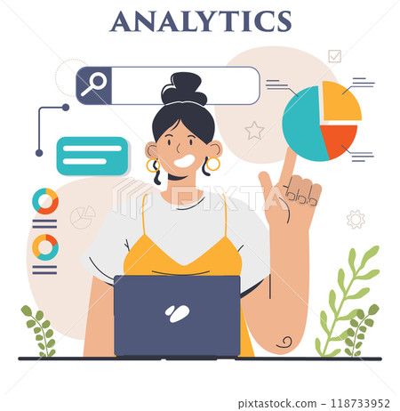 Business analytics. Data examination and strategy development. Financial operation optimization, market research and statistics processing. Flat vector illustration 118733952