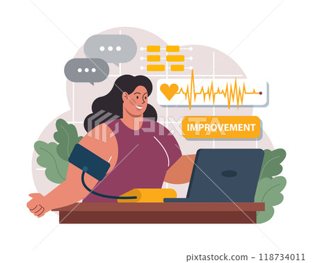 Biohacking. Health' engineering and improving with modern monitoring system, supplements, diet, and lifestyle changes. Human biological well-being and youth maintaining. Flat vector illustration Biohacking. Health' engineering and improving with modern monitoring system, supplements, diet, and lifestyle changes. Human biological well-being and youth maintaining. Flat vector illustration 118734011