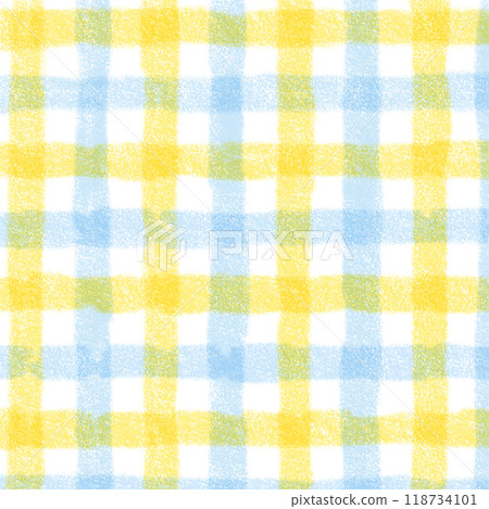 Blue Yellow Gingham Check Hand Drawn Pattern Background Overlay 118734101