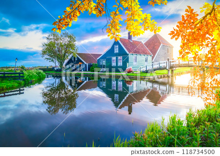 skyline of old town Zaanse Schans skyline of old town Zaanse Schans 118734500