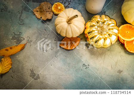 pumpkin on table pumpkin on table 118734514