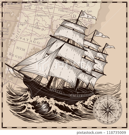Sailing ship at sea. Sailing ship at sea. 118735009