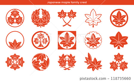 日本秋葉和楓樹家族徽章圖示向量插圖集 118735660