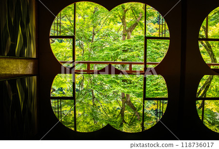 Japanese garden view with reflection and flowers, in Arashiyama Kyoto, Japan 118736017