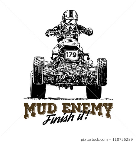 Quad ATV Extreme sport racing in badge logo design, good for t shirt design and championship event logo Quad ATV Extreme sport racing in badge logo design, good for t shirt design and championship event logo 118736289