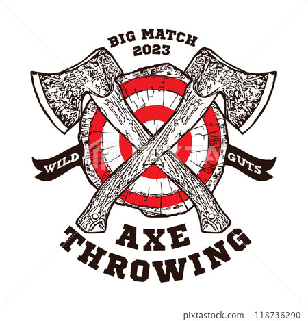 Axe Throwing in wood target, perfect for axe club logo design and t shirt design Axe Throwing in wood target, perfect for axe club logo design and t shirt design 118736290