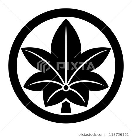 秋葉(中瓦楓樹)位於中間環。以楓葉為主題的日本家族徽章的向量圖示插圖。 秋葉(中瓦楓樹)位於中間環。以楓葉為主題的日本家族徽章的向量圖示插圖。 118736361