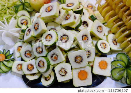 vegan vegetable sushi made from vegetables. vegan vegetable sushi made from vegetables. 118736397
