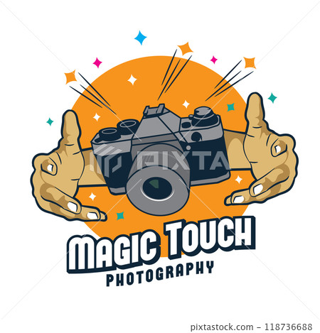 Hand with camera vector illustration logo, perfect for t shirt design and beach photography logo 118736688