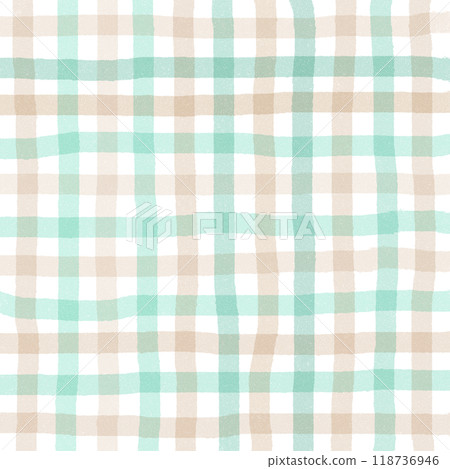 Green Beige Gingham Check Hand Drawn Pattern Background Overlay 118736946