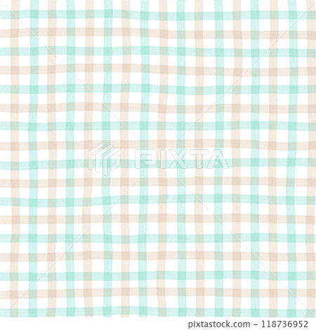 Green Beige Gingham Check Hand Drawn Pattern Background Overlay 118736952