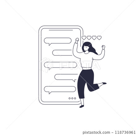 Chat in a phone, chat app, vector design with girl Chat in a phone, chat app, vector design with girl 118736961