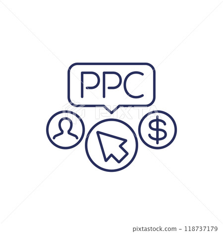 ppc, pay per click line icon on white 118737179