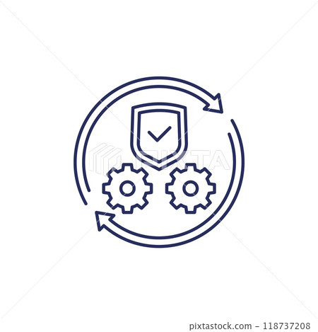 secure operation line icon with gears and a shield 118737208