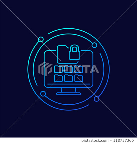 locked folder icon with a computer, linear design locked folder icon with a computer, linear design 118737360