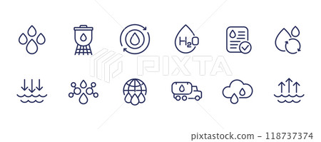 water line icons, water resources and supply water line icons, water resources and supply 118737374