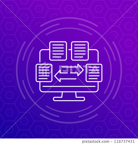 data exchange icon with documents, line vector 118737431