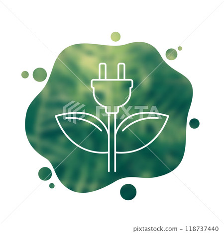 electric plug and green leaves icon, line vector electric plug and green leaves icon, line vector 118737440