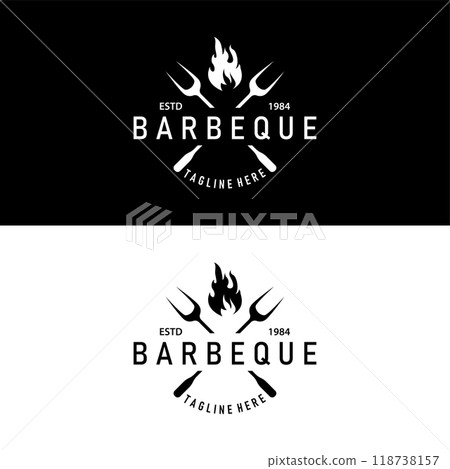 Barbeque logo design bar restaurant hot grill fire logo and spatula simple illustration Barbeque logo design bar restaurant hot grill fire logo and spatula simple illustration 118738157