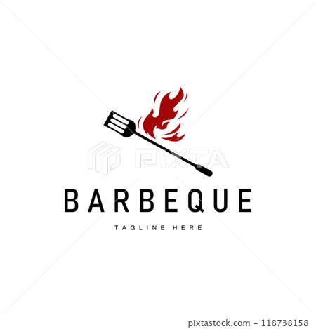Barbeque logo design bar restaurant hot grill fire logo and spatula simple illustration Barbeque logo design bar restaurant hot grill fire logo and spatula simple illustration 118738158