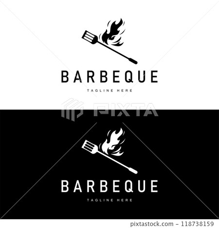 Barbeque logo design bar restaurant hot grill fire logo and spatula simple illustration Barbeque logo design bar restaurant hot grill fire logo and spatula simple illustration 118738159
