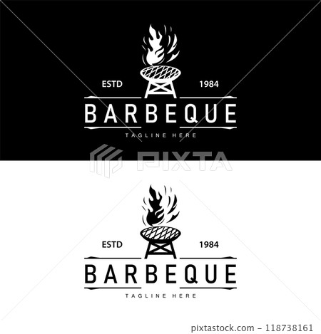 Barbeque logo design bar restaurant hot grill fire logo and spatula simple illustration 118738161