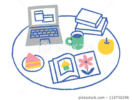 桌上有電腦和食物的風景_color 桌上有電腦和食物的風景_color 118738296