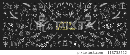 Christmas drawn xmas tree, leaf, holly wreath background. Hand drawn doodle sketch holly floral, christmas tree leaves, snowflake. Holiday ornament, rustic wreath sketch doodle. Vector Christmas drawn xmas tree, leaf, holly wreath background. Hand drawn doodle sketch holly floral, christmas tree leaves, snowflake. Holiday ornament, rustic wreath sketch doodle. Vector 118738312