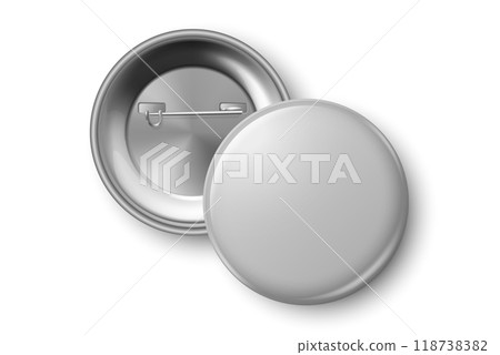 Vector 3D Realistic Grey Round Pin Badge Mockup Closeup Isolated. Blank Button Badge Design Template for Events. ID Badge, Front, Back Side View. Pin Badge for Events and Branding Vector 3D Realistic Grey Round Pin Badge Mockup Closeup Isolated. Blank Button Badge Design Template for Events. ID Badge, Front, Back Side View. Pin Badge for Events and Branding 118738382