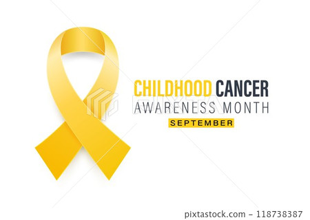 Childhood Cancer Awareness Month Banner, September. Card or Placard with Realistic 3D Vector Gold Yellow Ribbon on White Background. Childhood Cancer Awareness Symbol. World Childhood Cancer Day 118738387