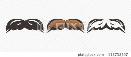 Hipster Mustache. Cartoon Face Party Decoration Set. Classic Mustache, Fathers Day Symbol. Italy Mustache Icon, Vector Illustration 118738397
