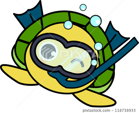 Cute and relaxed turtle character illustration snorkeling 118738933
