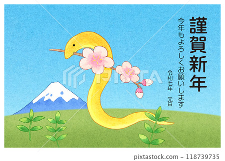 Year of the Snake New Year's card with greetings Year of the Snake New Year's card with greetings 118739735