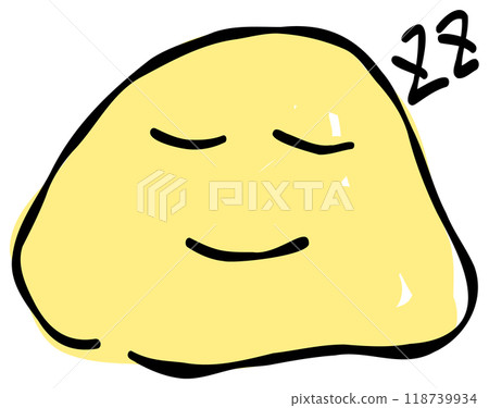 手寫的睡臉表情符號。以黃色為基調，設計簡約可愛。時尚大氣 118739934