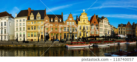 Street view of downtown Ghent, capital city of east Flanders province, Belgium along Leie river Street view of downtown Ghent, capital city of east Flanders province, Belgium along Leie river 118740057