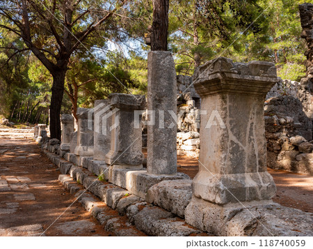 Colonnaded paved ancient street in Phaselis, Turkey Colonnaded paved ancient street in Phaselis, Turkey 118740059