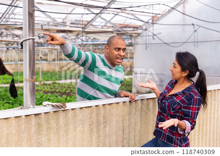 workers talking at vegetable plant factory 118740309
