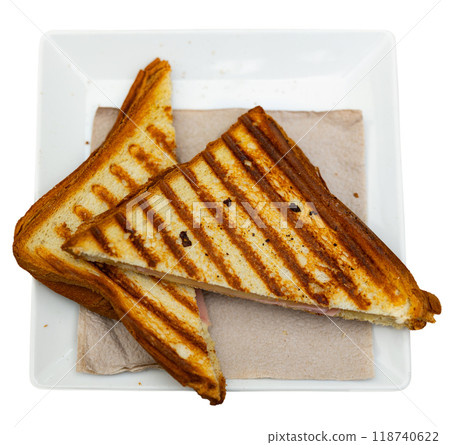 Popular Catalan grilled bikini sandwich with ham and cheese 118740622
