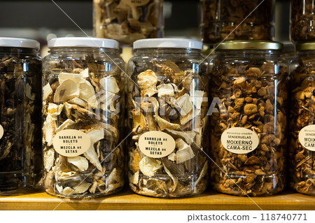 Dried mushrooms for sale in store 118740771