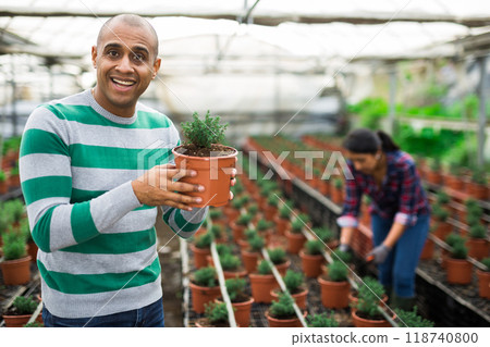 couple working together in greenhouse farm 118740800