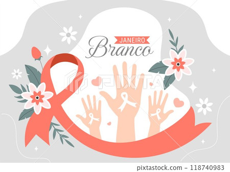 Janeiro Branco Translation of a White January Mental Health Awareness Month Vector Illustration with a Symbol the Brain and Flowers in Flat Background 118740983